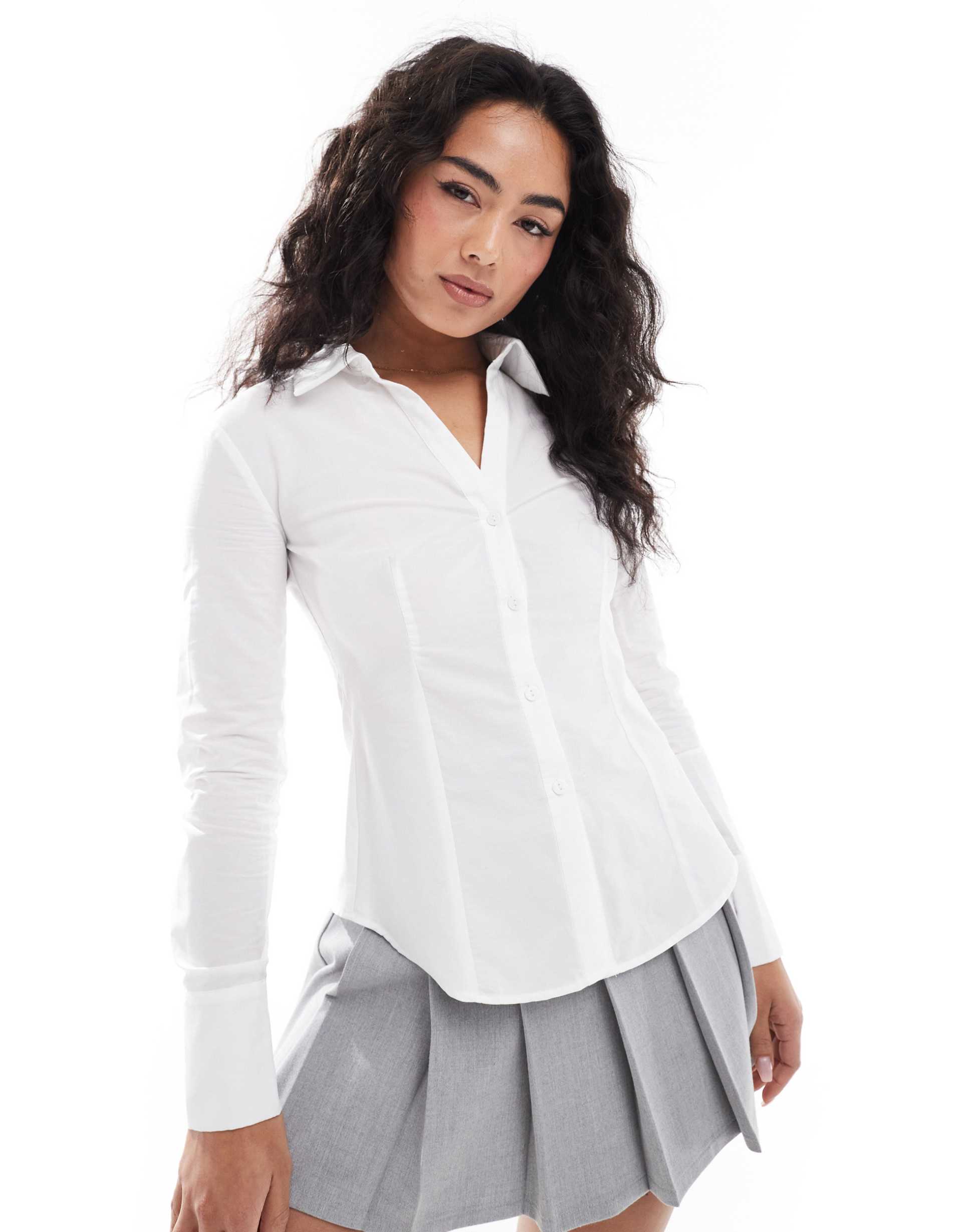 miss selfridge poplin fitted shirt in white
