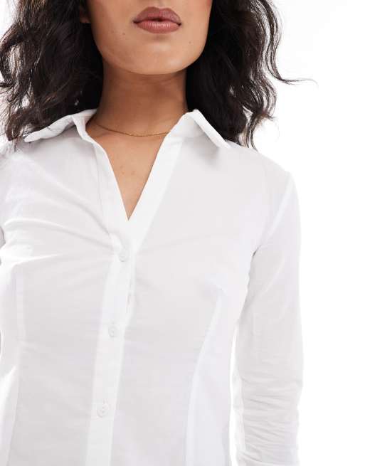 Miss Selfridge poplin fitted shirt in white