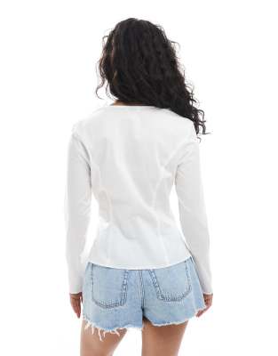 Miss Selfridge Poplin Fitted Shirt With Ruffle Detailing-white