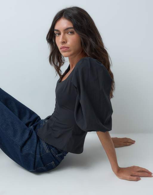 Miss Selfridge poplin-korsettopp med hysk- och hakknäppning, 5 av 5