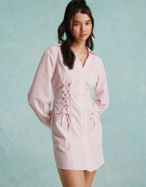 Pink button up outlet shirt dress