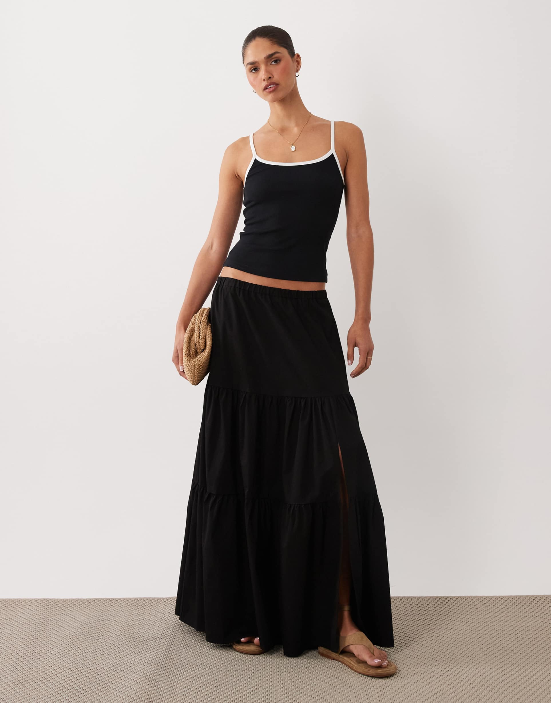 miss selfridge poplin maxi skirt in black