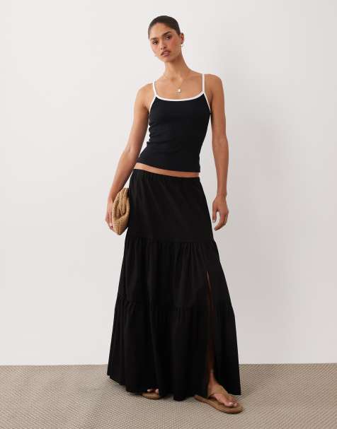 Miss Selfridge poplin maxi skirt in black