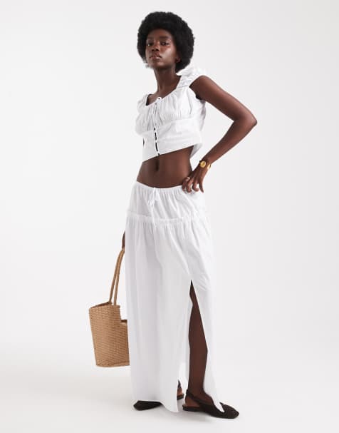 Miss Selfridge poplin maxi skirt co-ord in white