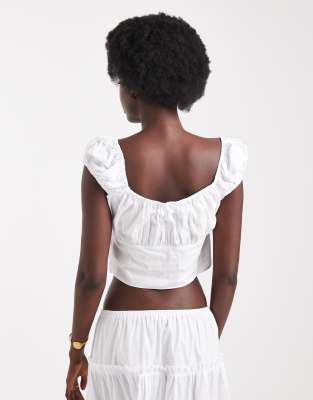 Miss Selfridge Poplin Milkmaid Top In White