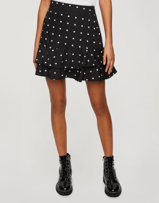 Miss Selfridge - Poplin minirok in zwart met stippen