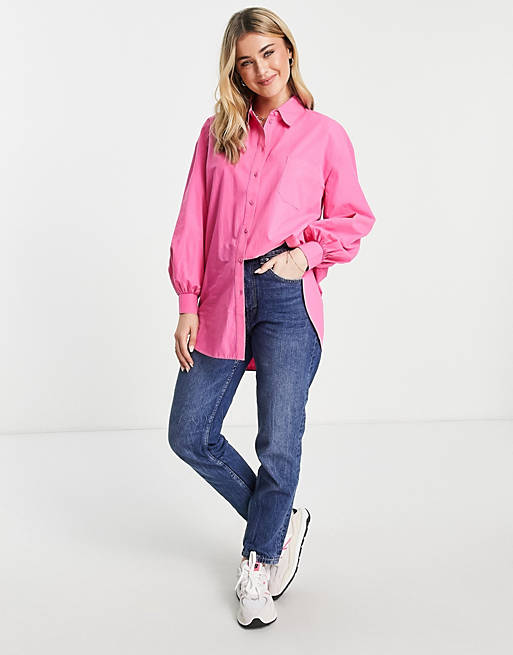 Tops Shirts & Blouses/Miss Selfridge poplin oversized shirt in pink 