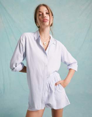 poplin oversized shirt in white and blue stripe - part of a set