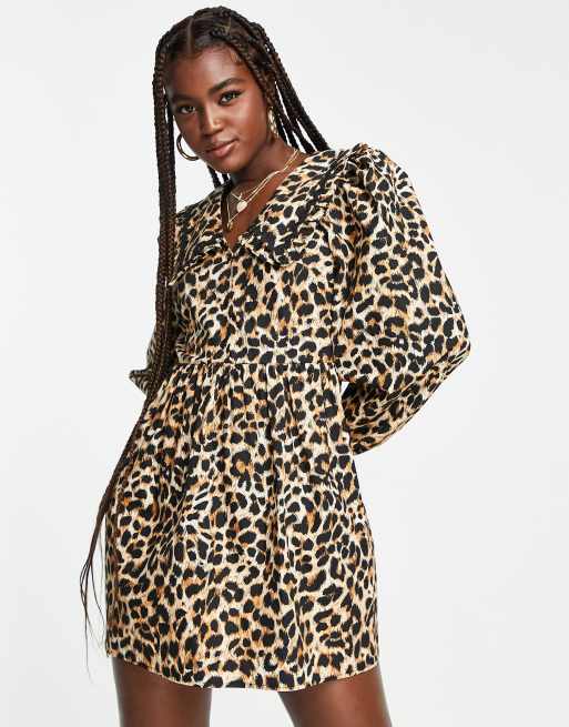 Leopard print 2025 collar dress