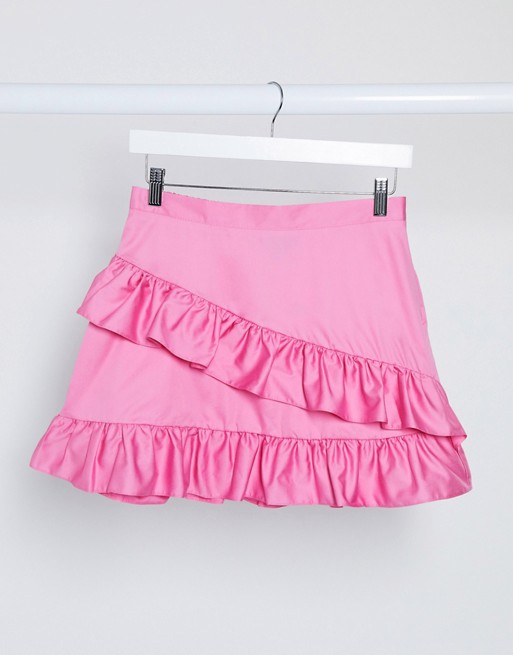 Miss Selfridge poplin ruffle mini skirt co-ord in pink