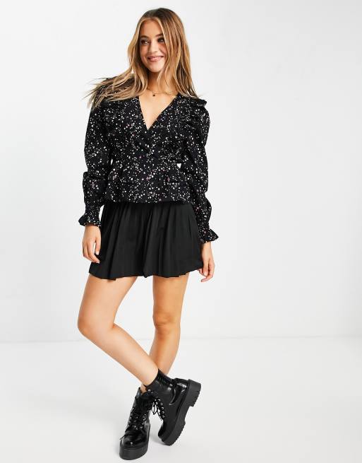 Miss Selfridge poplin ruffle wrap blouse in cosmic print, 4 of 4