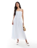 [Miss Selfridge] Miss Selfridge poplin shirred body button through maxi dress in blue stripe-Multi 6 Blue stripe