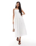 [Miss Selfridge] Miss Selfridge poplin shirred body button through maxi dress in white 12 White