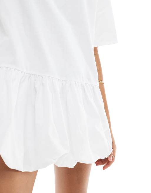 Miss Selfridge poplin soft rib knit dropped waist dress in white
