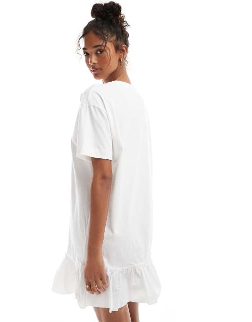 Miss Selfridge - Poplin T-shirtjurk met ruches in wit, 4 van 4