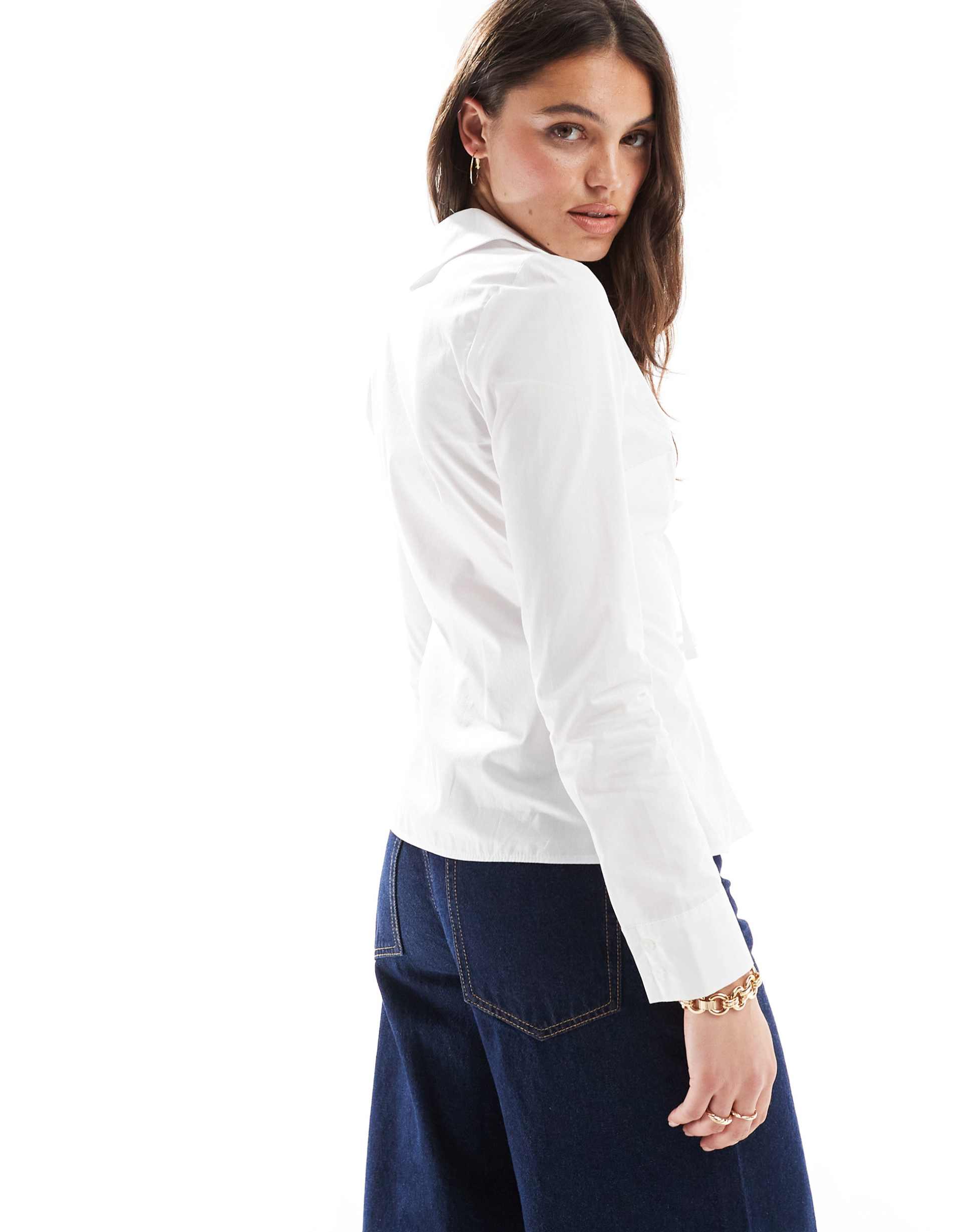 miss selfridge poplin tie front shirt in white