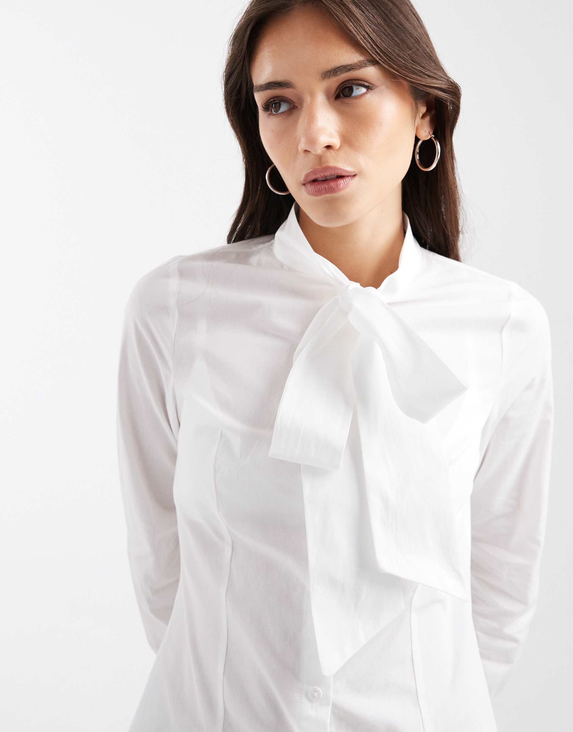 miss selfridge poplin tie neck shirt in white