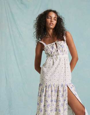 Miss Selfridge poplin tiered lace trim maxi dress in blue floral mixed print Multi 15.50 Grazia