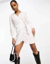 ASOS DESIGN crochet mini shirt dress with belt in ivory | ASOS