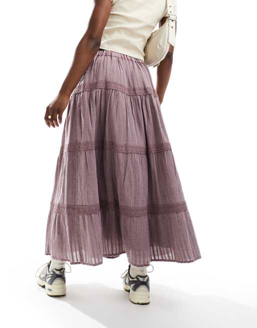 Miss Selfridge - Prairie maxi rok met kanten randjes in vervaagd lila, 2 van 5