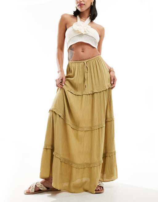 Miss Selfridge - Prairie maxi rok van kreukelstof met stroken in naturel