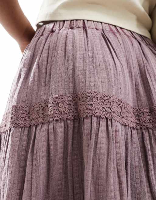 Miss Selfridge – Prärie-Maxirock mit gewaschenem Spitzeneinsatz in verwaschenem Flieder, 5 von 5