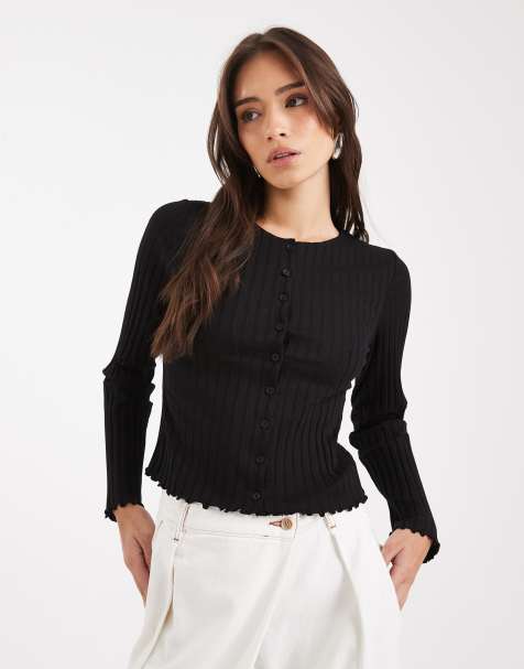 Miss Selfridge ribbed cardigan in black