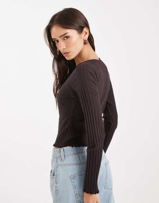 Miss Selfridge – Prążkowany czekoladowy kardigan, 2 z 4