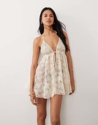 Miss Selfridge premium beaded lace tie front mini beach cover up in cream cream 22990₽