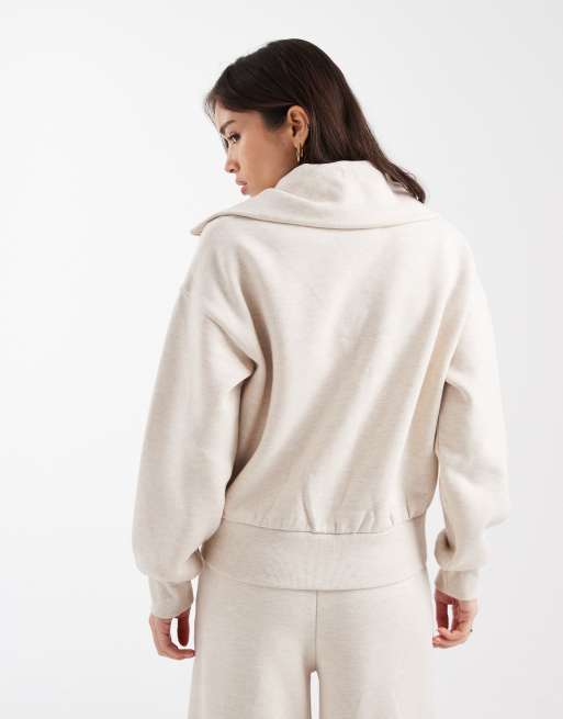 Miss Selfridge – Premium – Beige sweatshirt med dragkedja och krage, del av set, 4 av 4
