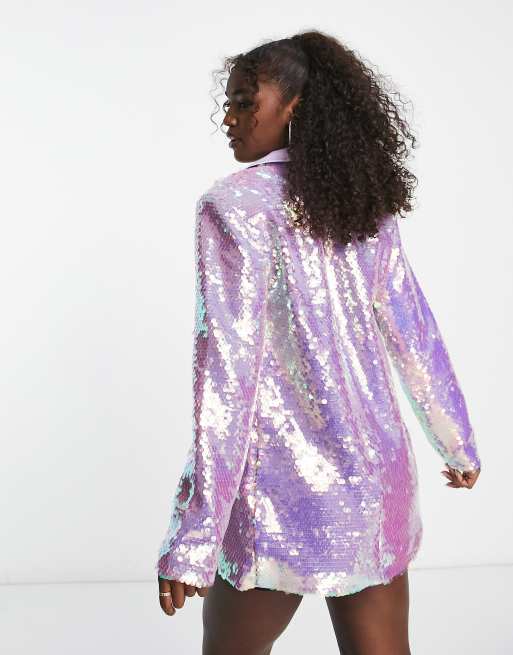 Miss Selfridge Premium - Blazer à sequins circulaires avec revers contrastants en satin - Multicolore , 2 de 4