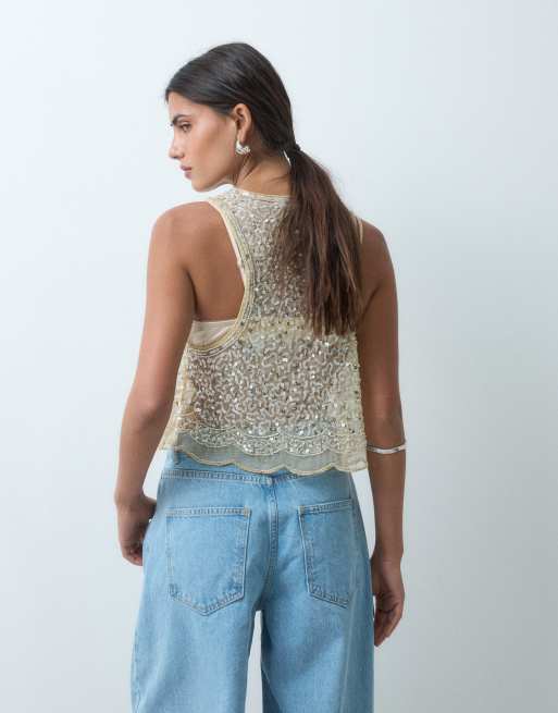 Miss Selfridge - Premium - Camitop met versiering in goud, 4 van 4