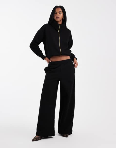 Miss Selfridge Premium – Czarne joggersy z szerokimi nogawkami, część zestawu - view 1