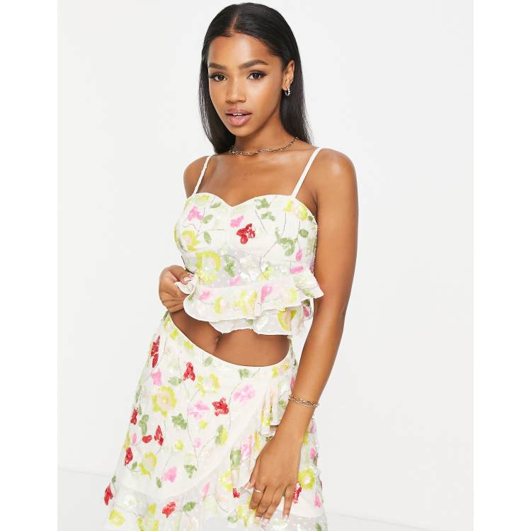 Miss Selfridge Premium embellished cami crop top in neon yellow - YELLOW