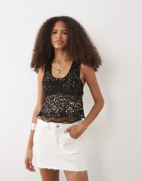 Miss Selfridge premium embellished cami top in black - view 1