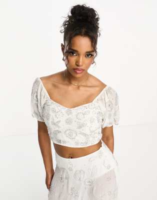 Miss Selfridge Premium Embellished Corset Top In White