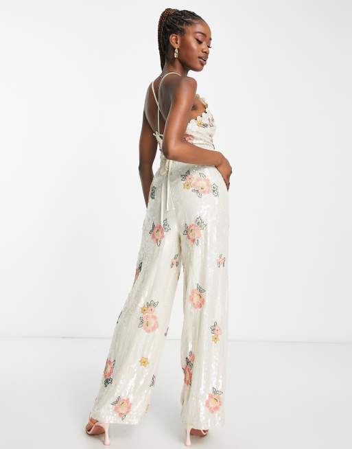 One Shoulder Floral Jumpsuit, Wide Leg Jumpsuit, Formal Dinner