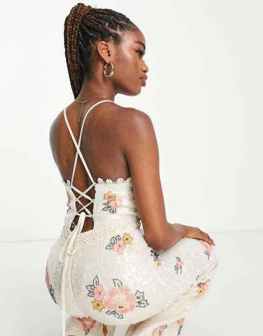 Cute Ivory Floral Overalls - All Bottoms