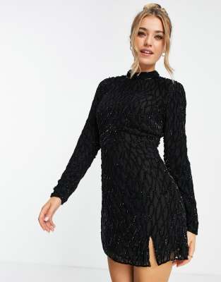 miss selfridge black sequin dress