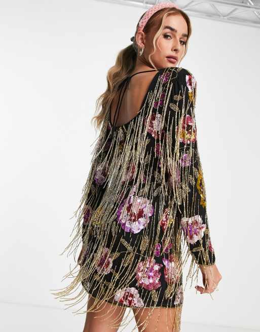 Floral tassel mini hot sale dress topshop