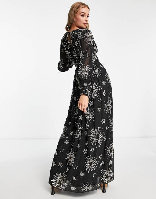 Black maxi dress with stars hotsell