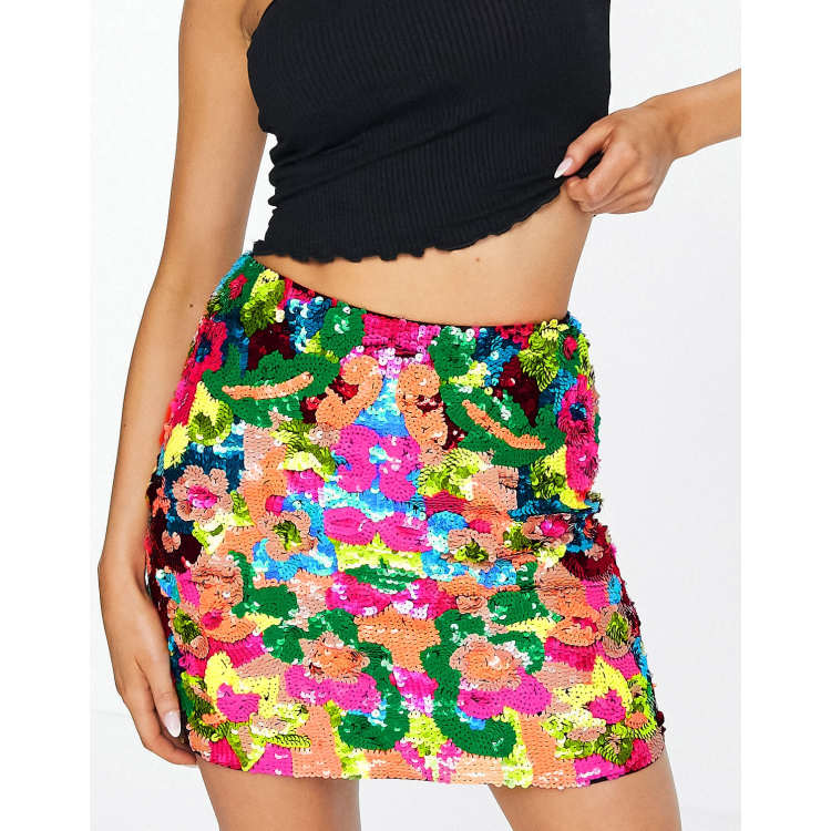 Miss Selfridge Premium embellished mini skirt in multi color