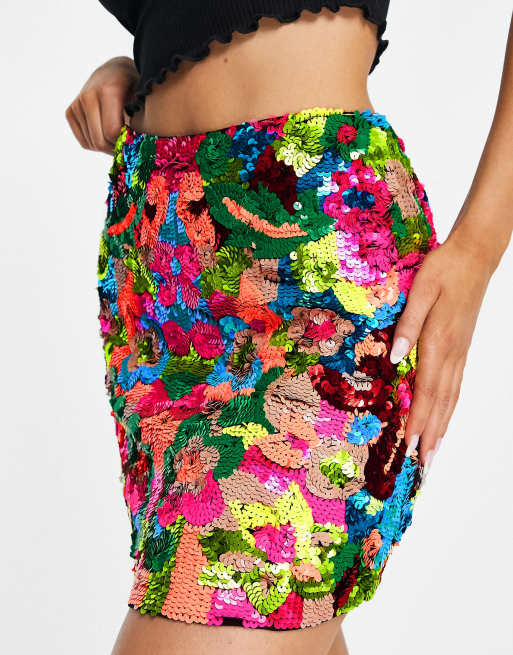 Sequin mini skirt outlet multicolor