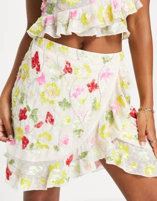 Miss Selfridge Premium Embellished Mini Skirt In Neon Yellow - Yellow