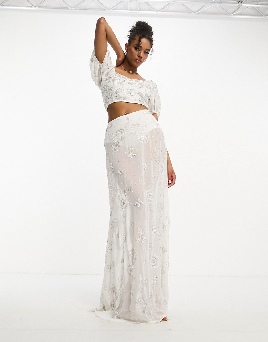 Miss Selfridge Premium embellished sheer maxi skirt-White