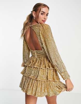 Gold Long Sleeve Mini Dress