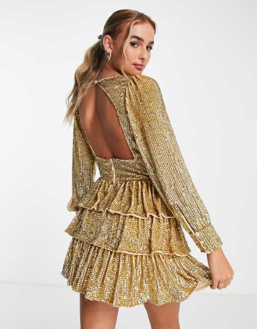 Miss Selfridge Premium festival embellished sequin tiered mini