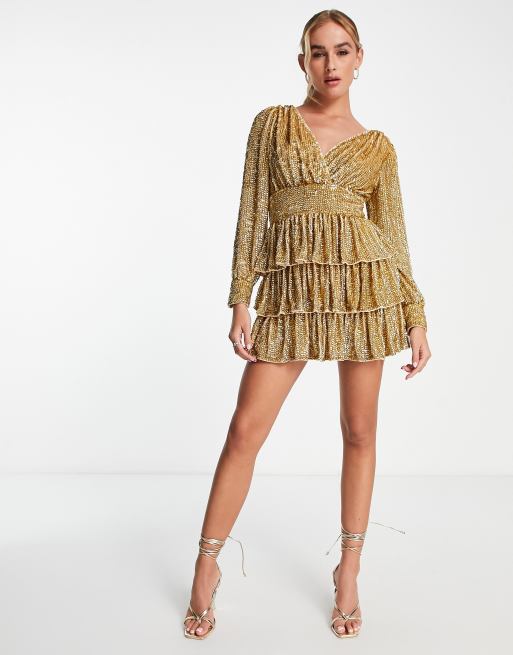 Gold mini outlet dress with sleeves