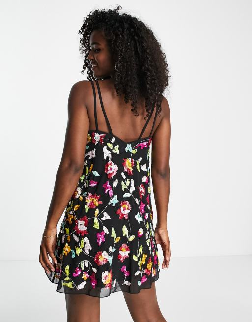 Miss Selfridge Premium festival embellished strappy cami dress in neon  floral - MULTI