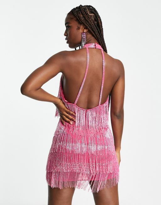 Zara pink hot sale fringe dress